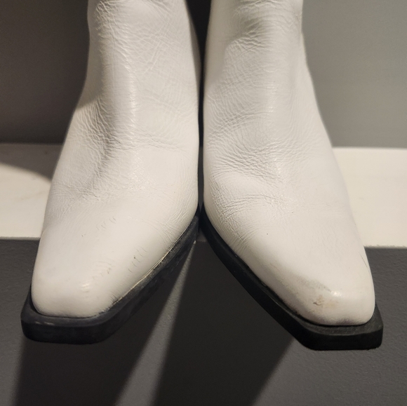 White Leather Heeled Boots - Picture 3 of 8
